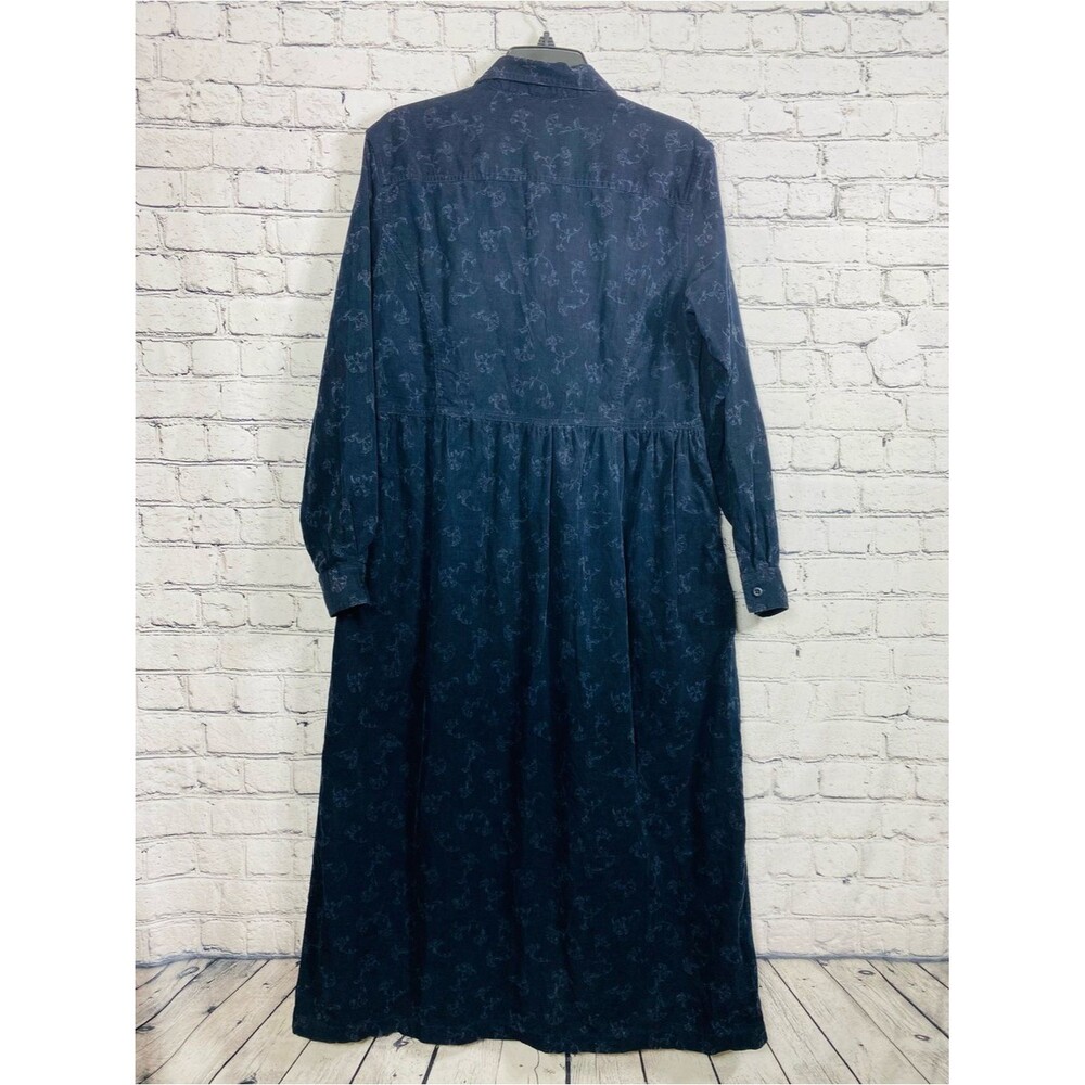 L.L.Bean Women’s Navy Corduroy Button Front Maxi Shirt Dress Floral Print Sz 12 - Picture 7 of 8